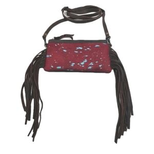 American Darling Western Crossbody Purse Red Cowhair Leather Fringe Aztec Gypsy
